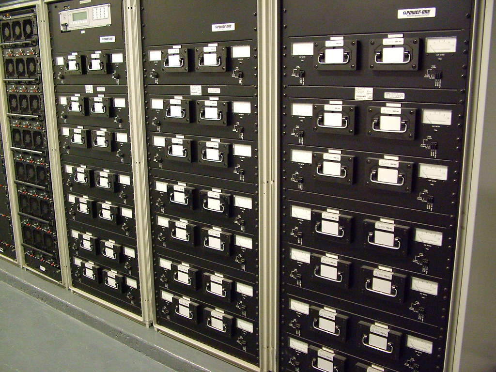 Rows of servers in a modern datacentre