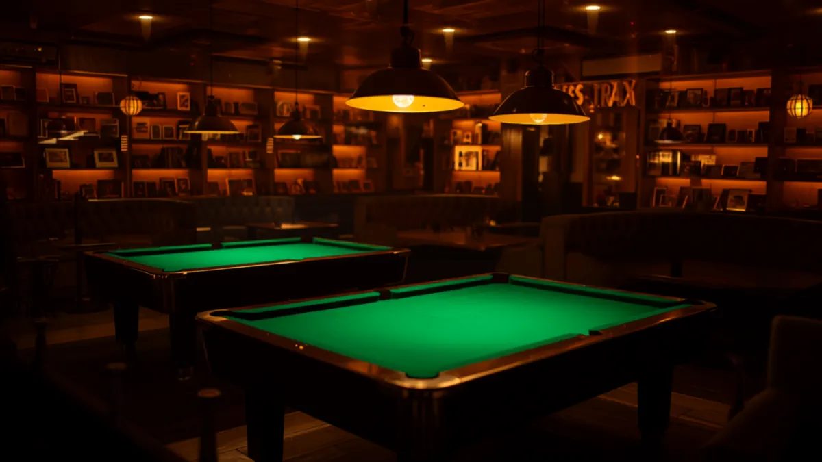A game café with billiard tables — the kind of venue BookDinePlay takes bookings for